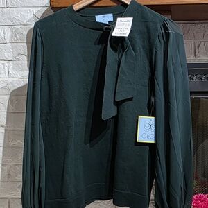 NWT_CeCe Women's Bow Neck Sheer Long Sleeve Sweater Large - Alpine Green.
